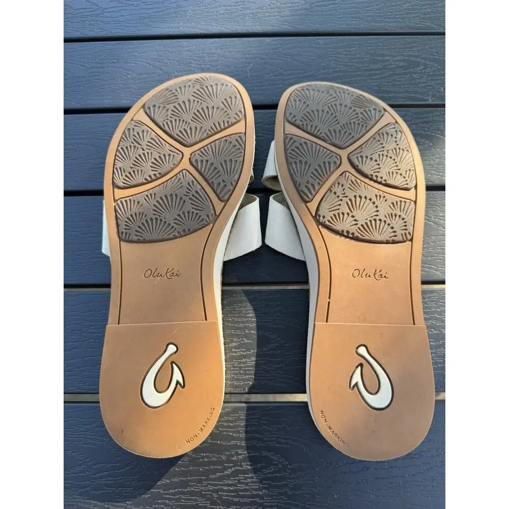 Olukai Ke'A Women's Size 9 Cream Leather Criss Cross Straps Sandals Flats